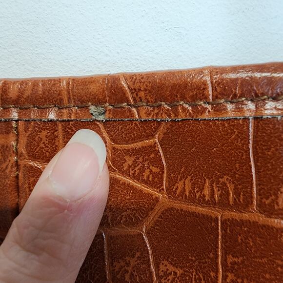 Maurizio Taiuti Large Shoulder Bag Crocodile Skin Pattern Brown Leather Vtg 90s - Picture 12 of 16